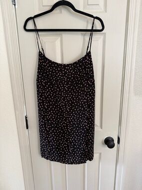 Garage Black Mini Slip Dress with Pink Floral Print